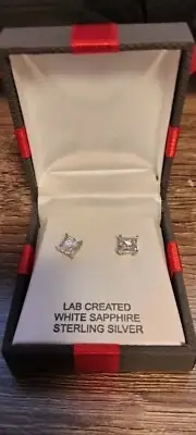 Lab Created White Sapphire Sterling Silver Stud Earrings - New in Box