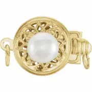 14K Yellow Gold Pearl Accented 9 mm Filigree Bead Clasp Single Strand Stringing