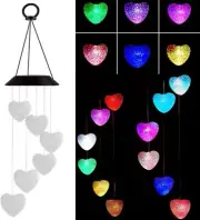 Solar Wind Chimes LED Heart Color Changing Hanging Lights Patio Yard Garden Deco