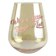 2pc Wine A Little Laugh A Lot 13cm/600ml Stemless Glass Wine Drinking Cup Set