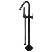 Round Freestanding Bath Spout &amp; Hand Shower, Matte Black