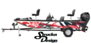 Red Gray Waved Wispy White Drawn Fish Bass Boat Black Decal Wrap USA Vinyl