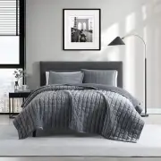 Kenneth Cole- King Quilt Set, Solid Velvet Reversible Bedding Set, All Season...