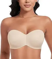 [Lemorosy] Women's Strapless Bra V-Neck Underwired Push Up Minimiser Bra Removable Straps T-Shirt Bra (Beige, 100C), Beige, 44C