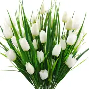 Guagb 8 Bundles Outdoor Artificial Tulips Fake Flowers UV Resistant Faux Plas...