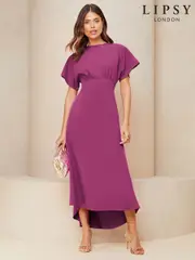 Lipsy Pink Flutter Sleeve Underbust Midi Dress (AN8183) | $89