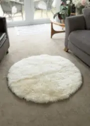 British Ivory Sheepskin Rug Circular Circle Large Floor Covering Hand Crafted