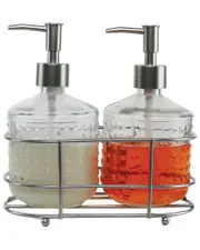 Circleware Vintage Hobnail 3pc Set Of 2- Soap Pumps In Brushed Nickel Finish Caddy