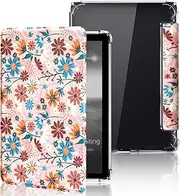 MOKASE Case for 7 inch Kindle Paperwhite (12th Generation, 2024) & Kindle Colorsoft Signature Edition, Flexible Clear TPU Bumper PU Leather E-Reader Cover with Smart Auto Wake/Sleep, Matisse Daisy