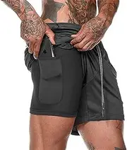 [BLEXX] Jogger Shorts 2 in 1 Men's Sports Shorts Quick Dry Beach Shorts Bodybuilding Fitness Gym Running Shorts Men's Summer