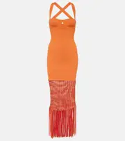 [Galvan] Galvan Fringed midi dress AU 8 orange