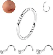 [Purbeaut] 18G Nose Rings Hoops and 20G Nose Studs Set for Women Men,Hypoallergenic 316L Surgical Stainless Steel Nose Ring Gold Nose Hoop Corkscrew Nose Rings Studs 1.5/2/3mm CZ Sets 4Pcs Silver, 18