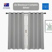 Silver Blockout Curtains Thermal Blackout Drapes with Eyelets - Noise Reducing