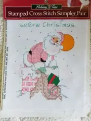 Holiday Time "Santa/Snowman Santa" Stamped Linen Pair Size Each Approx 7" x 9"
