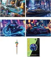 4PCS Scratch Art Set,Luminous Effects,Paper Rainbow Painting Sketch,Scratch Painting Creative Gift,Scratch Art for Adult & Kids,Cyberpunk Series(19 * 13cm)