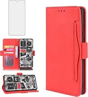 Asuwish Compatible with Nothing Phone 2 Wallet Case and Tempered Glass Screen Protector Card Holder Stand Leather Flip Cell Accessories Phone Cover for Two 5G Women Men Red