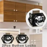 2Pcs Keyless Push Catch Button Locks Latch Knobs Drawer Cupboard Cabinet Chromed