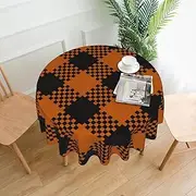 Orange Plaid Tablecloth Round Table Cloth 60 Inch Waterproof Party Table Covers for Picnic Kitchen Outdoor Halloween