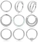 Besteel 9 Pcs Hypoallergenic Septum Rings 16G Surgical Steel CZ Opal Clicker ...