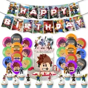 Video Game Theme Party Decorating Set - Birthday Banner Latex Balloons Birthday Cake Cupcake Toppers