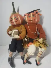 Joe Spencer Defense Dan and Lucille Pumpkin Gathered Traditions Dolls