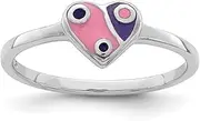 [JewelryWeb] 925 Sterling Silver Rhodium Plated Teen Enameled Pink Purple Love Heart Ring 6.05mm Wide Statement-Ring