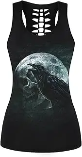 [Fancy Uyee] Fancy Youyee Womens Skull Print Cut Out Workout Yoga Running Tank Tops Sleeveless Casual Shirts Tops