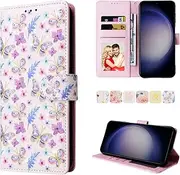 [YocoverTech] for Samsung S24 Plus 5G Case,for Galaxy S25 Plus 5G Wallet Case,RFID Blocking-3 Card Slots Beautiful Flowers PU Leather Magnetic Kickstand Women Girls Protective Cover-Pansies