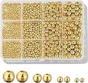 1100 Pcs Gold Beads Smooth Round Beads 3/4/6/8mm Gold Spacer Loose Ball Bead Kits Gold Filled Beads for Bracelet Jewelry Making