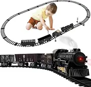Vaguelly Boy Girl Train Set with Tracks Battery Powered Electric Model Train Toys for Boy Girl Sections Locomotive Cargo Vehicles Educational Plaything for Toddlers