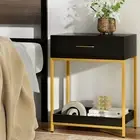 Bedside Table Drawers Side Table Shelf Storage Nightstand Black Modern Fur 1S-BK
