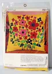 Vintage 1975 SEALED Forever Flowering Pillow Crewel Creative Stitchery Kit MCM