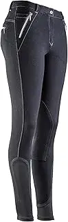 [Equi-ThËme] Equi-Theme/Equit'M Unisex's 979201240 Zipper Breeches, Black/Grey Topstitching, One Size