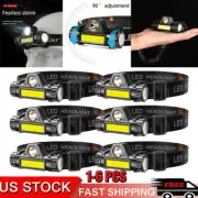 1-6PCS COB+LED Headlamp Headlight Torch Flashlight Work Light Bar Head Band Lamp