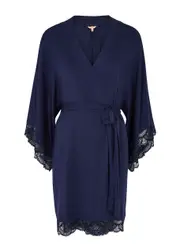 Eberjey Marina Lace-trimmed Jersey Robe - Navy M (UK12 / M)
