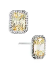 Nadri Emerald Cut Halo Stud Earrings