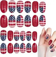 Press-On Fake Nails, 24x Short Nails 4th of July, Comfort Fit Manicure Accessories, Durable Reusable Fingernails for Women Dating Gathering Theatrical Performances, 12x7x1.2cm