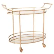 LUXE BRASS FINISH OVAL BAR CART/DRINK TROLLEY MIRROR TRAY