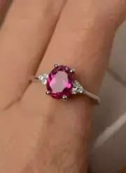 3.09 Ct Oval Cut Natural Ruby Diamond Proposal Ring14K solid white gold