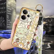 Phone Case Compatible with Realme 14 5G Global, Back Cover Kickstand Soft case Shockproof Waterproof Wrist Strap Cartoon Lanyard Durable Ring