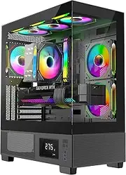 IONZ KZ-V Midi Aether ATX PC Gaming case, Tempered Glass, LED Temperature Display, includes 3 x120 mm ARGB Fans, Black