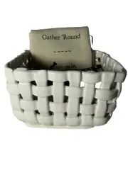 Berry Bowl White Ceramic Weave Basket With Napkin Demdaco