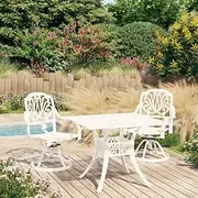 3 Piece Patio Bistro Set, Outdoor Lounge Setting Patio Conversation Set Outdoor Table and Chairs Set Garden Furniture Seating, Cast Aluminium White