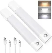 2 Pack Under Cabinet Lighting, 50 LED 3 Color Temps Dimmable Motion Sensor Light Indoor Closet Lights, 11.8 Inch Magnetic Wireless USB Rechargeable Lights for Kitchen, Stairs, Bedroom (11.8 Inch)