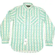 New $229 RRL Ralph Lauren Shirt Green / Cream Double RL Farrell Workshirt SMALL