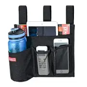 Linen Bedside Caddy, Bedside Storage Organizer for Hospital 4 Pockets Black