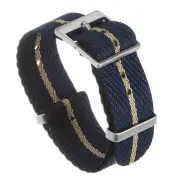 One-piece Watch Band 20mm Width Slip-Thru Nylon Watch Strap for Men, Blue Khaki