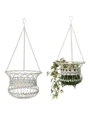 [Willow & Silk] Antique Outdoor Hanging Baskets Set of 2 in White