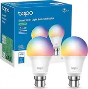 TP-Link Tapo Smart Wi-Fi Light Bulb, Multicolour, B22, 60W Equivalent, Preset, Schedule & Timer, Sunrise and Sunset Modes, Voice & Remote Control, Away Mode, No Hub Required (Tapo L530B(2-pack))