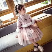 [JIMINISO] Chinese New Year Clothing Warm Chinese Tang Suit Winter Plus Velvet Cute Embroidery Party Dress